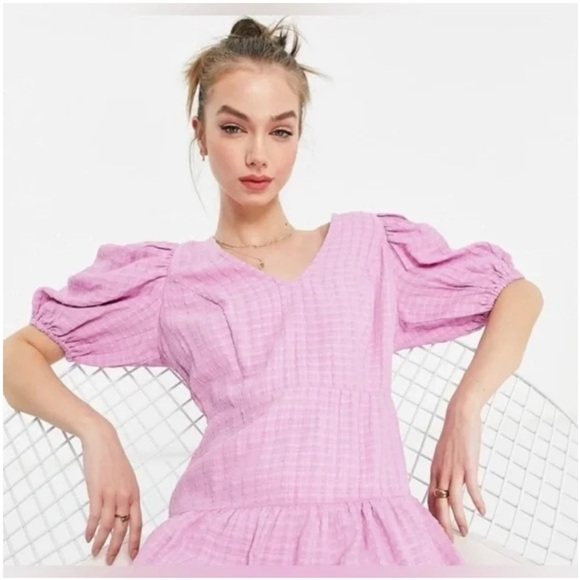 French Connection Pink Mini Dress with Puff Sleeves | Size 8 - Picture 5 of 11